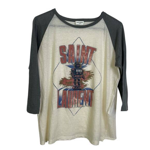 Saint Laurent Robot Shirt Size Medium Multi Graphic Logo Raglan Crew Wool Blend - Picture 1 of 15
